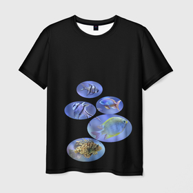 Мужская футболка 3D с принтом Море внутри в Тюмени, 100% полиэфир | прямой крой, круглый вырез горловины, длина до линии бедер | аквариум | из воды | море | риф | рыбки