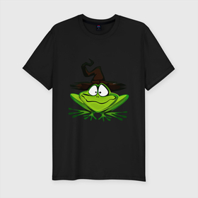 Мужская футболка хлопок Slim с принтом Ведьмина лягушка в Курске, 92% хлопок, 8% лайкра | приталенный силуэт, круглый вырез ворота, длина до линии бедра, короткий рукав | Тематика изображения на принте: ведьмина лягушка | жаба | колпак | лягушка | шляпа