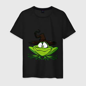 Мужская футболка хлопок с принтом Ведьмина лягушка в Екатеринбурге, 100% хлопок | прямой крой, круглый вырез горловины, длина до линии бедер, слегка спущенное плечо. | ведьмина лягушка | жаба | колпак | лягушка | шляпа