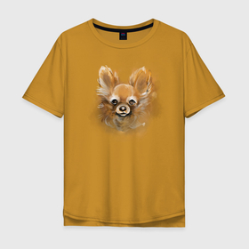 Мужская футболка хлопок Oversize с принтом Собака Чиихуахуа , 100% хлопок | свободный крой, круглый ворот, “спинка” длиннее передней части | dog | маленькая_собака | рыжая | собака | чихуахуа