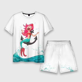 Мужской костюм с шортами 3D с принтом Русалка на якоре в Тюмени,  |  | водолей | волна | волны | девочка | девчонка | море | мультик | мультфильм | океан | русалка | русалочка | рыба | рыбка | улыбка | хвост | хвостик | якорь