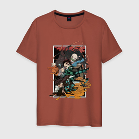 Мужская футболка хлопок с принтом Kamado team в Кировске, 100% хлопок | прямой крой, круглый вырез горловины, длина до линии бедер, слегка спущенное плечо. | anime | kimetsu no yaiba | аниме | анимэ | камадо | клинок рассекающий демонов | незуко камадо | таджиро