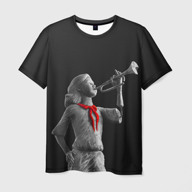 Мужская футболка 3D с принтом Пищеблок в Санкт-Петербурге, 100% полиэфир | прямой крой, круглый вырез горловины, длина до линии бедер | галстук | лагерь | памятник | пионер | пионерка | сериал | статуя | труба