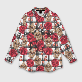 Мужская рубашка oversize 3D с принтом Розы в клеточку ,  |  | Тематика изображения на принте: абстракция | паттерн | розы | текстуры | узоры | цветочки | цветы