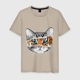 Мужская футболка хлопок с принтом Тигровый гот в Новосибирске, 100% хлопок | прямой крой, круглый вырез горловины, длина до линии бедер, слегка спущенное плечо. | глаза усы | животные | звери | киса | кот | котик | пушистый | рыжий | серий | тигр | уши