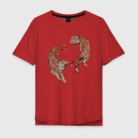 Мужская футболка хлопок Oversize с принтом Тигры в Курске, 100% хлопок | свободный крой, круглый ворот, “спинка” длиннее передней части | глаза усы | животные | звери | киса | кот | котик | пушистый | рыжий | тигр | уши | хвост