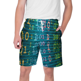 Мужские шорты 3D с принтом Бинарный код ,  полиэстер 100% | прямой крой, два кармана без застежек по бокам. Мягкая трикотажная резинка на поясе, внутри которой широкие завязки. Длина чуть выше колен | binary | code | бинарный | еденица | код | ноль | последовательность | программа