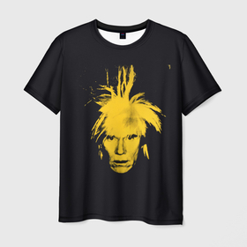 Мужская футболка 3D с принтом Желтое лицо Энди Уорхол , 100% полиэфир | прямой крой, круглый вырез горловины, длина до линии бедер | andy warhole | автопортрет | желтое | лицо | художник | черное | энди уорхол
