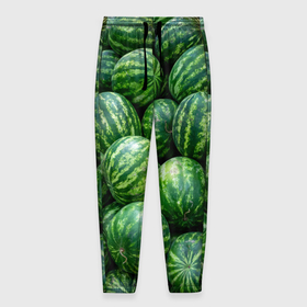 Мужские брюки 3D с принтом Арбузы в Тюмени, 100% полиэстер | манжеты по низу, эластичный пояс регулируется шнурком, по бокам два кармана без застежек, внутренняя часть кармана из мелкой сетки | арбуз | арбузы | зеленый | много | текстура | фрукт | ягода