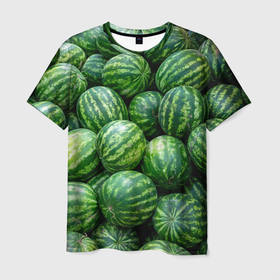 Мужская футболка 3D с принтом Арбузы в Санкт-Петербурге, 100% полиэфир | прямой крой, круглый вырез горловины, длина до линии бедер | Тематика изображения на принте: арбуз | арбузы | зеленый | много | текстура | фрукт | ягода