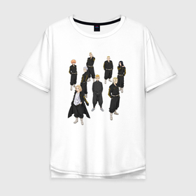 Мужская футболка хлопок Oversize с принтом БАНДА ТОКИЙСКИХ МСТИТЕЛЕЙ в Новосибирске, 100% хлопок | свободный крой, круглый ворот, “спинка” длиннее передней части | anime | draken | mikey | tokyo revengers | аниме | дракен | кэн | манга | мандзиро | микки | рюгудзи | сано | токийские мстители