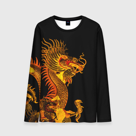 Мужской лонгслив 3D с принтом Золотой китайский дракон в Новосибирске, 100% полиэстер | длинные рукава, круглый вырез горловины, полуприлегающий силуэт | азиатский дракон | дракон | золотой | золотой азиатский дракон | золотой дракон | золотой китайский дракон | золотой японский дракон | китайский дракон | японский дракон