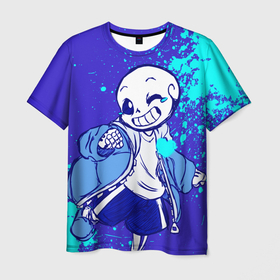 Мужская футболка 3D с принтом UNDERTALE SANS BLUE в Курске, 100% полиэфир | прямой крой, круглый вырез горловины, длина до линии бедер | sans | undertale | андертале | андертейл | гтвукефду | игра | подземная история | подземная сказка | санс | ундертале
