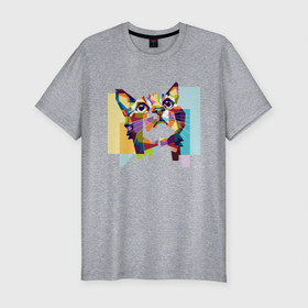 Мужская футболка хлопок Slim с принтом Разноцветный котэ в Екатеринбурге, 92% хлопок, 8% лайкра | приталенный силуэт, круглый вырез ворота, длина до линии бедра, короткий рукав | colorful | арт | иллюстрация | киска | котёнок