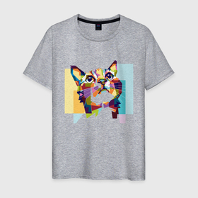 Мужская футболка хлопок с принтом Разноцветный котэ в Санкт-Петербурге, 100% хлопок | прямой крой, круглый вырез горловины, длина до линии бедер, слегка спущенное плечо. | colorful | арт | иллюстрация | киска | котёнок