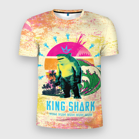 Мужская футболка 3D спортивная с принтом King Shark в Екатеринбурге, 100% полиэстер с улучшенными характеристиками | приталенный силуэт, круглая горловина, широкие плечи, сужается к линии бедра | king shark | nanaue | suicide squad | the suicide squad | vdzabma | кинг шарк | король акул | король акула | нэнуэ