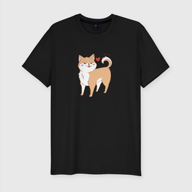 Мужская футболка хлопок Slim с принтом Сиба-Ину , 92% хлопок, 8% лайкра | приталенный силуэт, круглый вырез ворота, длина до линии бедра, короткий рукав | домашнее животное | животное | милая собака | сердечко | сиба ину | собака