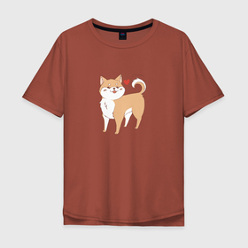 Мужская футболка хлопок Oversize с принтом Сиба-Ину в Санкт-Петербурге, 100% хлопок | свободный крой, круглый ворот, “спинка” длиннее передней части | домашнее животное | животное | милая собака | сердечко | сиба ину | собака