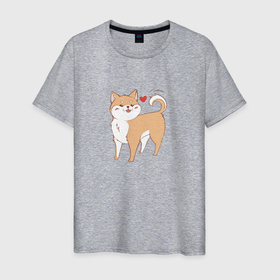 Мужская футболка хлопок с принтом Сиба-Ину в Курске, 100% хлопок | прямой крой, круглый вырез горловины, длина до линии бедер, слегка спущенное плечо. | домашнее животное | животное | милая собака | сердечко | сиба ину | собака