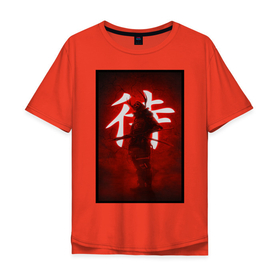 Мужская футболка хлопок Oversize с принтом Wake up в Санкт-Петербурге, 100% хлопок | свободный крой, круглый ворот, “спинка” длиннее передней части | Тематика изображения на принте: демон | катана | кровь. | самурай | япония