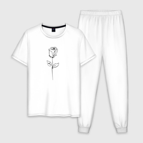 Мужская пижама хлопок с принтом Роза одинокая в Новосибирске, 100% хлопок | брюки и футболка прямого кроя, без карманов, на брюках мягкая резинка на поясе и по низу штанин
 | Тематика изображения на принте: контур | линии | минимализм | узор | цветок | черный | эскиз