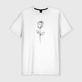 Мужская футболка хлопок Slim с принтом Роза одинокая в Новосибирске, 92% хлопок, 8% лайкра | приталенный силуэт, круглый вырез ворота, длина до линии бедра, короткий рукав | контур | линии | минимализм | узор | цветок | черный | эскиз