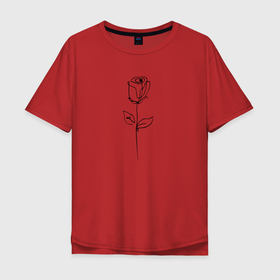 Мужская футболка хлопок Oversize с принтом Роза одинокая в Санкт-Петербурге, 100% хлопок | свободный крой, круглый ворот, “спинка” длиннее передней части | контур | линии | минимализм | узор | цветок | черный | эскиз