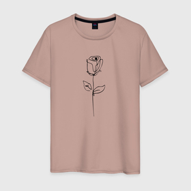 Мужская футболка хлопок с принтом Роза одинокая в Петрозаводске, 100% хлопок | прямой крой, круглый вырез горловины, длина до линии бедер, слегка спущенное плечо. | контур | линии | минимализм | узор | цветок | черный | эскиз