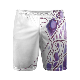 Мужские шорты спортивные с принтом Фиолетовые нити в Санкт-Петербурге,  |  | абстракция | акварель | асимметрия | верёвки | морские узлы | нити | фиолетовый