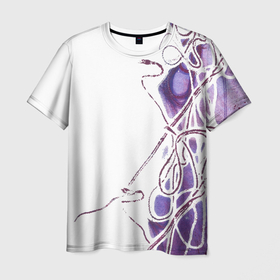 Мужская футболка 3D с принтом Фиолетовые нити в Белгороде, 100% полиэфир | прямой крой, круглый вырез горловины, длина до линии бедер | абстракция | акварель | асимметрия | верёвки | морские узлы | нити | фиолетовый
