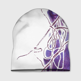 Шапка 3D с принтом Фиолетовые нити в Санкт-Петербурге, 100% полиэстер | универсальный размер, печать по всей поверхности изделия | абстракция | акварель | асимметрия | верёвки | морские узлы | нити | фиолетовый
