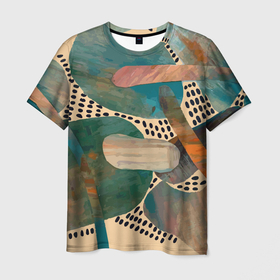 Мужская футболка 3D с принтом Birches and fields в Курске, 100% полиэфир | прямой крой, круглый вырез горловины, длина до линии бедер | Тематика изображения на принте: абстракция | бежевый | береза | графика | поле