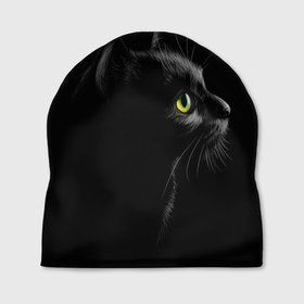 Шапка 3D с принтом Черный кот в Кировске, 100% полиэстер | универсальный размер, печать по всей поверхности изделия | Тематика изображения на принте: взгляд | глаза | киса | киска | кот | котик | котяра | профиль | пушистый | усы