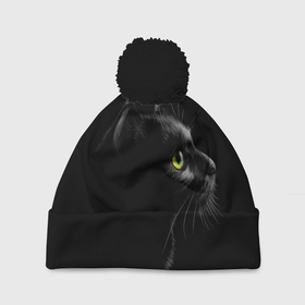 Шапка 3D c помпоном с принтом Черный кот в Кировске, 100% полиэстер | универсальный размер, печать по всей поверхности изделия | взгляд | глаза | киса | киска | кот | котик | котяра | профиль | пушистый | усы