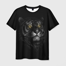 Мужская футболка 3D с принтом Тигр в Екатеринбурге, 100% полиэфир | прямой крой, круглый вырез горловины, длина до линии бедер | Тематика изображения на принте: взгляд | глаза | киса | киска | кот | котик | котяра | профиль | пушистый | тигр | усы
