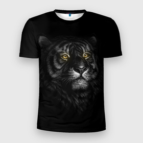 Мужская футболка 3D спортивная с принтом Тигр в Петрозаводске, 100% полиэстер с улучшенными характеристиками | приталенный силуэт, круглая горловина, широкие плечи, сужается к линии бедра | взгляд | глаза | киса | киска | кот | котик | котяра | профиль | пушистый | тигр | усы