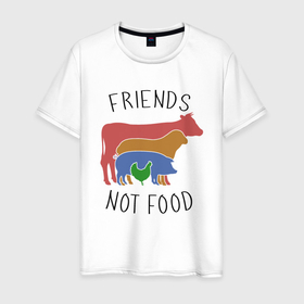 Мужская футболка хлопок с принтом Друзья не еда в Санкт-Петербурге, 100% хлопок | прямой крой, круглый вырез горловины, длина до линии бедер, слегка спущенное плечо. | green | greenpaece | nature | sport | vegan | yoga | веган | вегетарианец | гринпис | еда | животные | жизнь | здоровье | зеленый | йога | корова | мир | овощи | пища | планета | природа | растение | спорт | тело | фрукты