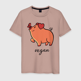 Мужская футболка хлопок с принтом Pig Vegan в Санкт-Петербурге, 100% хлопок | прямой крой, круглый вырез горловины, длина до линии бедер, слегка спущенное плечо. | green | greenpaece | nature | sport | vegan | yoga | веган | вегетарианец | гринпис | еда | животные | жизнь | здоровье | зеленый | йога | мир | овощи | пища | планета | природа | растение | свинья | спорт | тело | фрукты