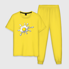 Мужская пижама хлопок с принтом яичница глазунья в Новосибирске, 100% хлопок | брюки и футболка прямого кроя, без карманов, на брюках мягкая резинка на поясе и по низу штанин
 | Тематика изображения на принте: глазунья | еда | желток | завтрак | яичница