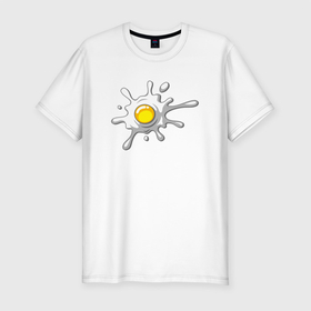Мужская футболка хлопок Slim с принтом яичница глазунья в Новосибирске, 92% хлопок, 8% лайкра | приталенный силуэт, круглый вырез ворота, длина до линии бедра, короткий рукав | Тематика изображения на принте: глазунья | еда | желток | завтрак | яичница