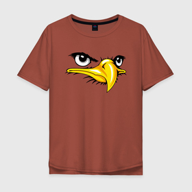 Мужская футболка хлопок Oversize с принтом Орёл  в Новосибирске, 100% хлопок | свободный крой, круглый ворот, “спинка” длиннее передней части | Тематика изображения на принте: eagle | орел | орленок | орлиный взгляд | птица | птичка | хищная птица