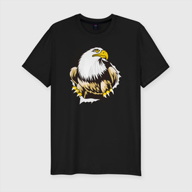 Мужская футболка хлопок Slim с принтом Орел 3D в Екатеринбурге, 92% хлопок, 8% лайкра | приталенный силуэт, круглый вырез ворота, длина до линии бедра, короткий рукав | eagle | орел | орленок | орлиный взгляд | птица | птичка | хищная птица
