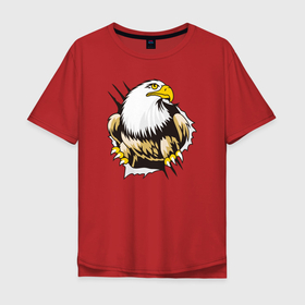 Мужская футболка хлопок Oversize с принтом Орел 3D в Новосибирске, 100% хлопок | свободный крой, круглый ворот, “спинка” длиннее передней части | Тематика изображения на принте: eagle | орел | орленок | орлиный взгляд | птица | птичка | хищная птица