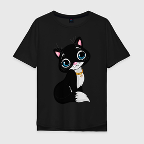 Мужская футболка хлопок Oversize с принтом Домашняя кошечка  в Курске, 100% хлопок | свободный крой, круглый ворот, “спинка” длиннее передней части | домашняя кошечка | кот | котенок | кошка | питомец