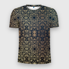 Мужская футболка 3D спортивная с принтом ПерсидСкие Узоры в Новосибирске, 100% полиэстер с улучшенными характеристиками | приталенный силуэт, круглая горловина, широкие плечи, сужается к линии бедра | абстракция | золотистая | золото | узор | узоры