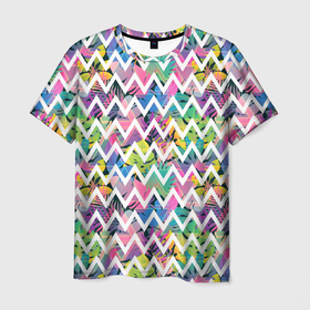 Мужская футболка 3D с принтом Кривая линия и цветы , 100% полиэфир | прямой крой, круглый вырез горловины, длина до линии бедер | абстракция | геометрия | лето | линии | паттерн | текстуры | узоры