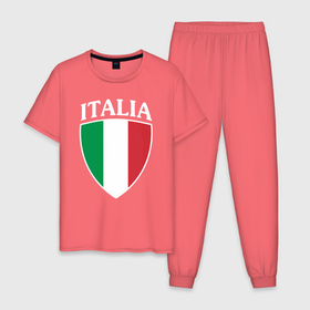 Мужская пижама хлопок с принтом Italia Shield в Курске, 100% хлопок | брюки и футболка прямого кроя, без карманов, на брюках мягкая резинка на поясе и по низу штанин
 | football | forza | italia | italy | milan | rome | sport | гол | евро | европа | италия | итальянец | кубок | манчини | милан | рим | спорт | тренер | турист | фанат | футбол | футболист | чемпион