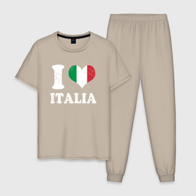 Мужская пижама хлопок с принтом I Love Italia , 100% хлопок | брюки и футболка прямого кроя, без карманов, на брюках мягкая резинка на поясе и по низу штанин
 | Тематика изображения на принте: football | forza | italia | italy | love | milan | rome | sport | гол | евро | европа | италия | итальянец | кубок | манчини | милан | рим | спорт | тренер | турист | фанат | футбол | футболист | чемпион