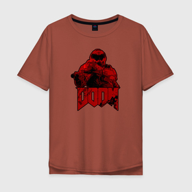 Мужская футболка хлопок Oversize с принтом DOOM (RED) , 100% хлопок | свободный крой, круглый ворот, “спинка” длиннее передней части | doom | doom eternal | doom monster | eternal | дум | дуум