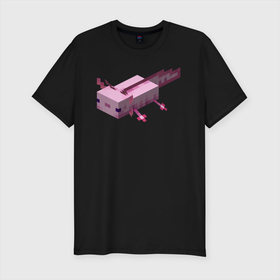 Мужская футболка хлопок Slim с принтом Аксолотль | Axolotl в Санкт-Петербурге, 92% хлопок, 8% лайкра | приталенный силуэт, круглый вырез ворота, длина до линии бедра, короткий рукав | minecraft | аксолотль | морское животное | розовый | рыба